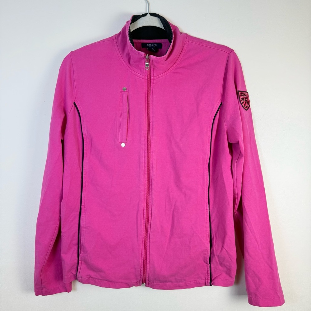 CHAPS Womens Vibrant Pink‎ Jacket sz Large Cotton Soft Stretch Casual Preppy